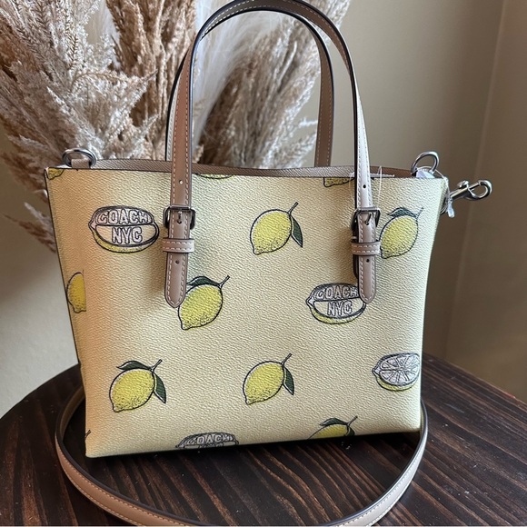 Coach Mollie Tote Bag 25 With Lemon Print Tote in Yellow and Tan - Picture 11 of 14